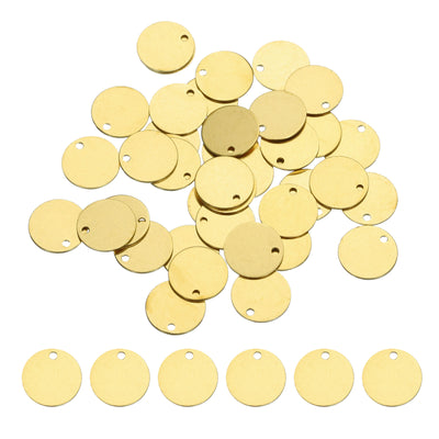 Harfington 40pcs Brass Round Stamping Blank DIY Label Tags 10mmx1.2mm Single Side Hole