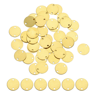 Harfington 40pcs Brass Round Stamping Blank DIY Label Tags 10mmx1.2mm Double Hole