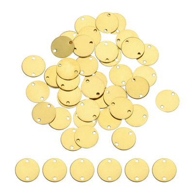 Harfington 40pcs Brass Round Stamping Blank DIY Label Tags 12mmx1.2mm Double Hole