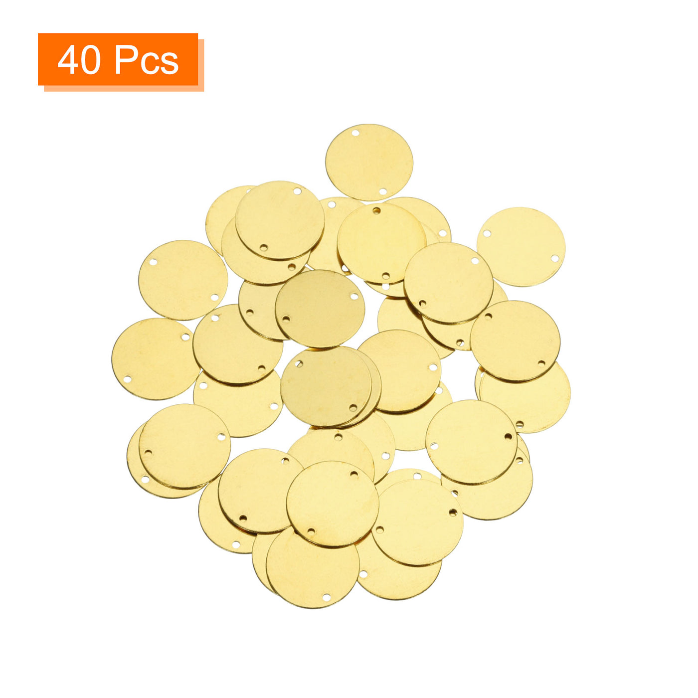 Harfington 40pcs Brass Round Stamping Blank DIY Label Tags 15mmx1.2mm Double Hole