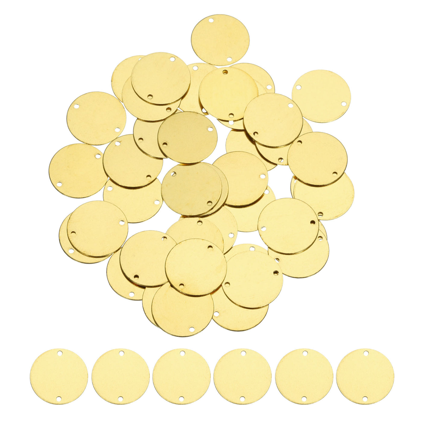 Harfington 40pcs Brass Round Stamping Blank DIY Label Tags 15mmx1.2mm Double Hole