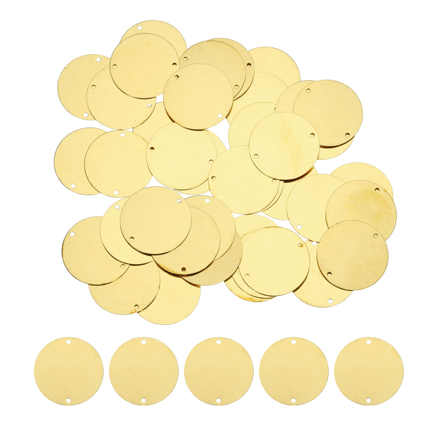 Harfington 40pcs Brass Round Stamping Blank DIY Label Tags 25mmx1.5mm Double Hole