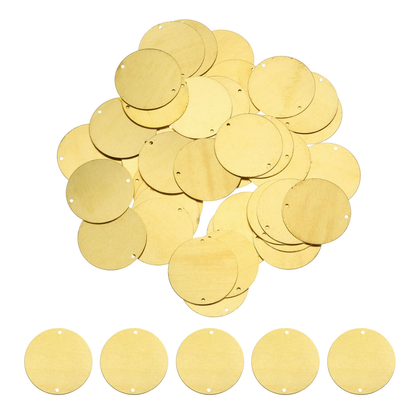 Harfington 40pcs Brass Round Stamping Blank DIY Label Tags 30mmx1.5mm Double Hole