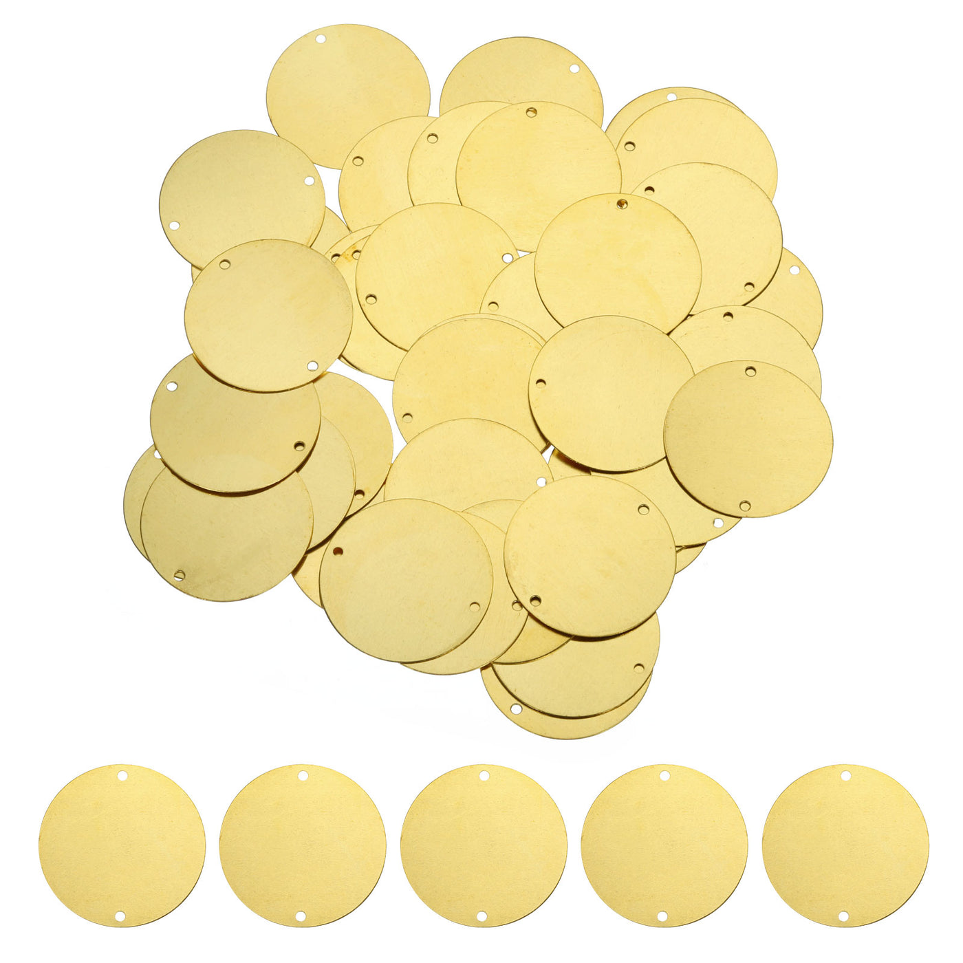 Harfington 40pcs Brass Round Stamping Blank DIY Label Tags 35mmx2mm Double Hole