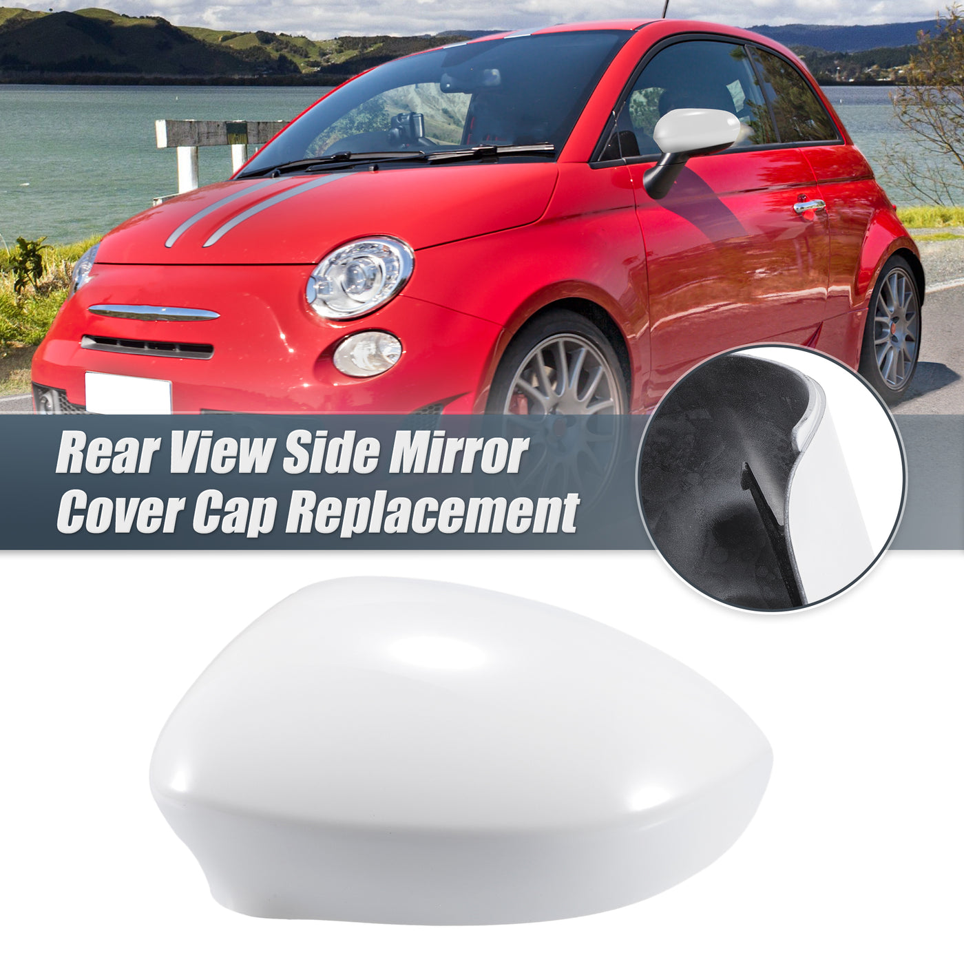 X AUTOHAUX Car Rear View Left Driver Side Mirror Cover Cap Replacement White for Fiat 500 2007-2023 Mirror Guard Covers Exterior Decoration Trims