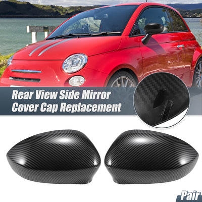 Harfington Pair Car Rear View Driver Passenger Side Mirror Cover Cap Replacement Black Carbon Fiber for Fiat 500 2007-2023 Mirror Guard Covers Exterior Trims