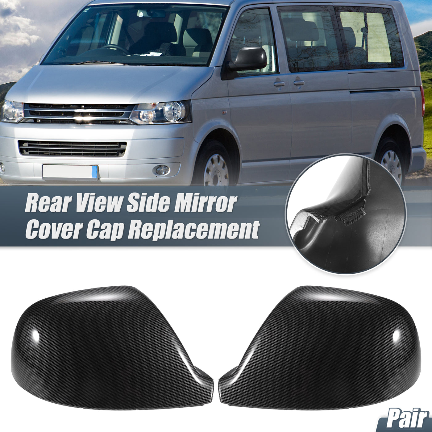 X AUTOHAUX Pair Car Rear View Driver Passenger Side Mirror Cover Cap Replacement Black Carbon Fiber for Volkswagen Transporter T5 2010-2015 T6 2016-2019 Mirror Guard Covers Exterior Trims