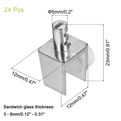 Harfington Uxcell Glass Shelf Bracket Pegs, 24Pcs Adjustable Glass Clamps for 3-8mm Tempered Glass