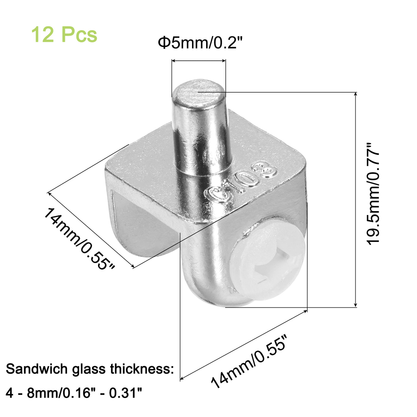 uxcell Uxcell Glass Shelf Bracket Pegs, 12Pcs Adjustable Glass Clamps for 4-8mm Tempered Glass