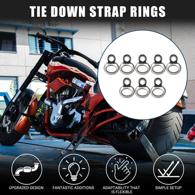 Harfington Automotive Tie Down Strap Rings Multi-Purpose | Anchors Hooks Silver Tone 8 Pcs