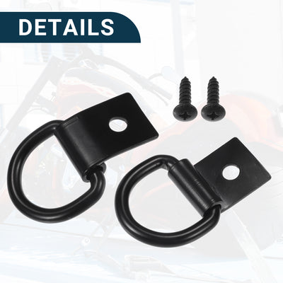 Harfington Automotive D-Ring Tie Down Strap Rings 1/4" Multi-Purpose | Anchors Hooks Black with Screws 6 Pcs