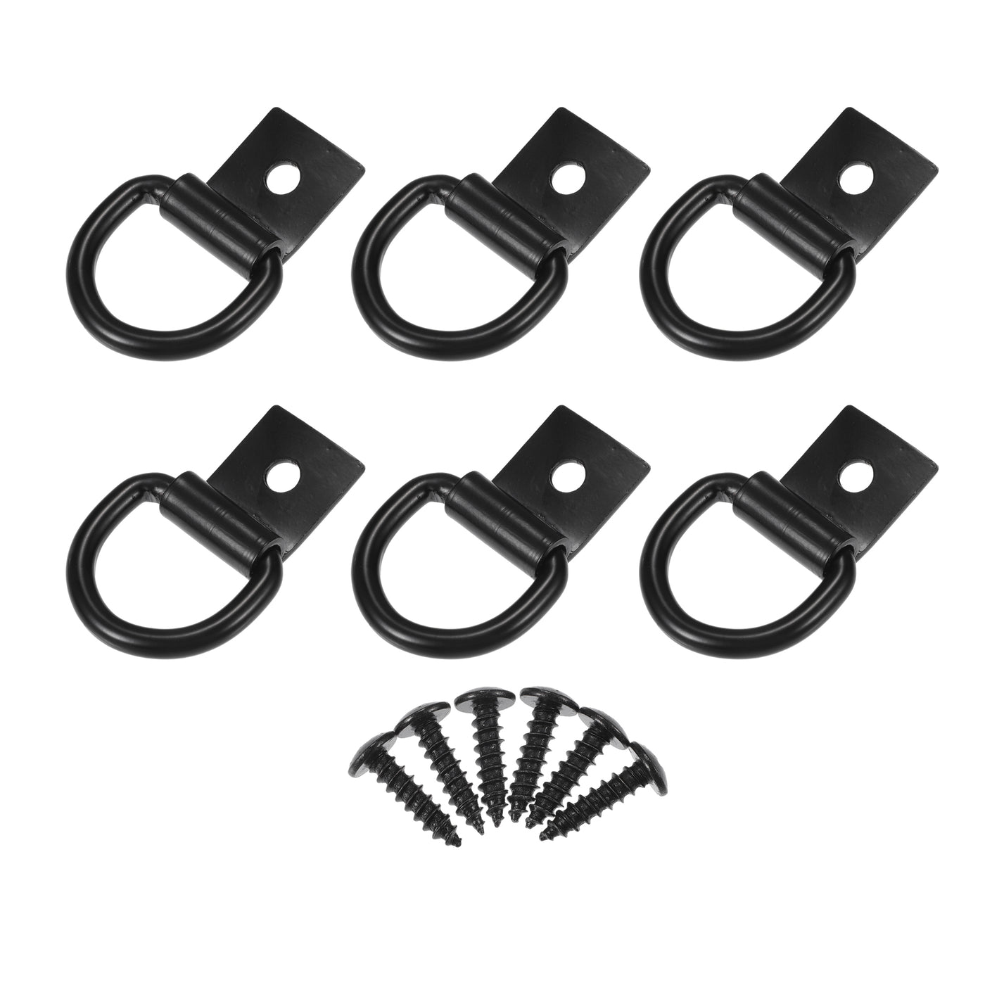 TUCKBOLD Automotive D-Ring Tie Down Strap Rings 1/4" Multi-Purpose | Anchors Hooks Black with Screws 6 Pcs