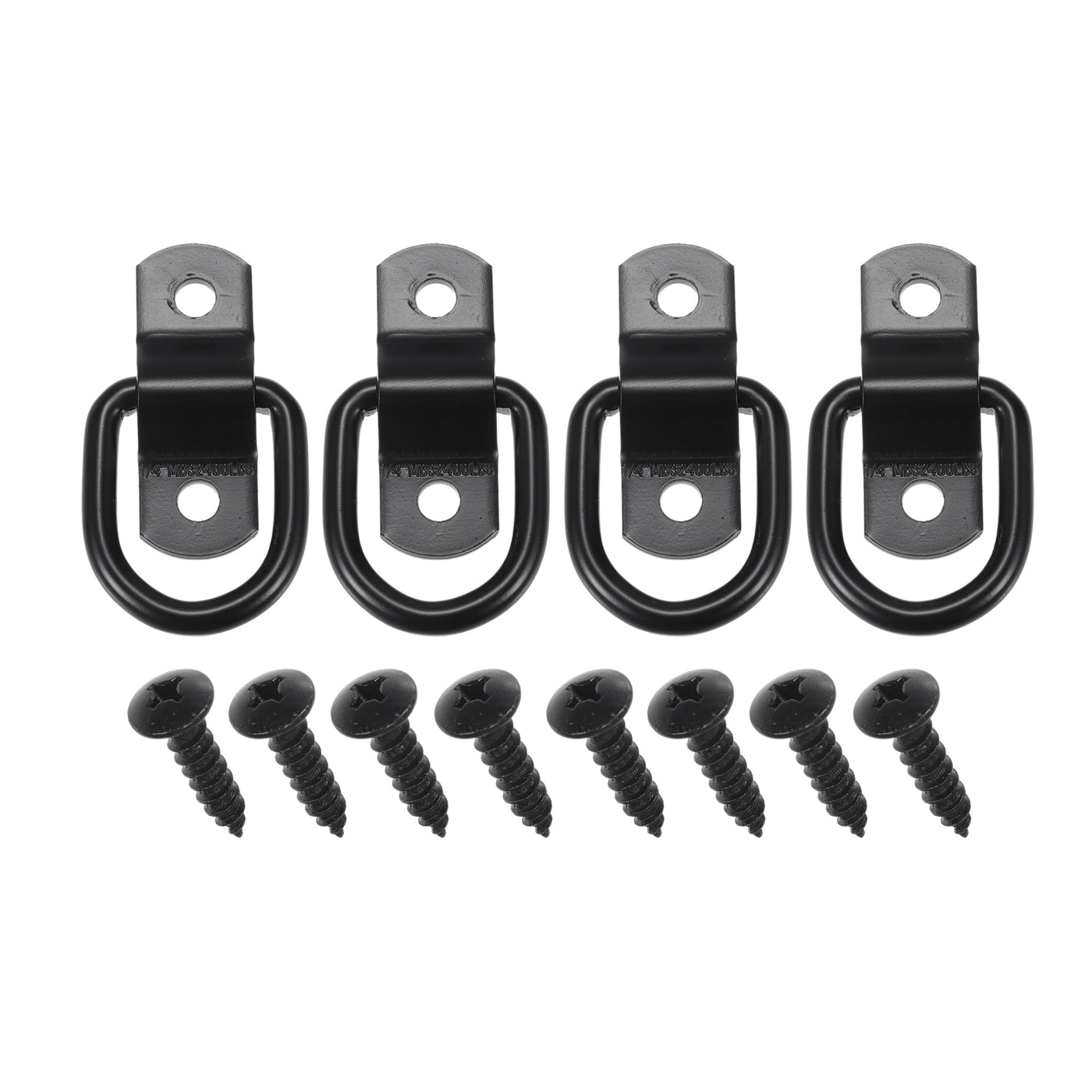 TUCKBOLD Automotive D-Ring Tie Down Strap Rings 1/4" Multi-Purpose | Anchors Hooks Black with 8 Screws 4 Pcs