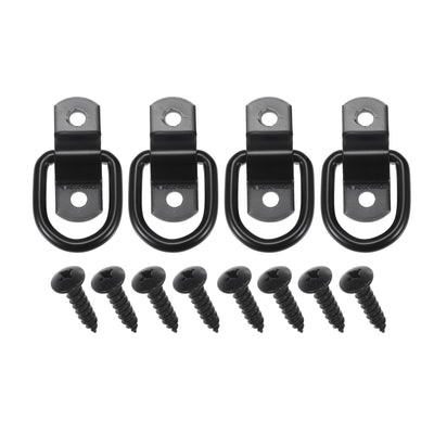 Harfington Automotive D-Ring Tie Down Strap Rings 1/4" Multi-Purpose | Anchors Hooks Black with 8 Screws 4 Pcs