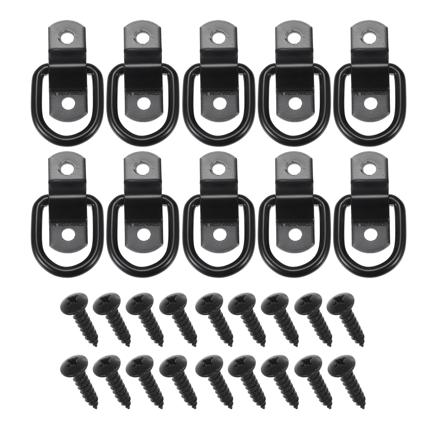 TUCKBOLD Automotive D-Ring Tie Down Strap Rings 1/4" Multi-Purpose | Anchors Hooks Black with Screws 10 Pcs