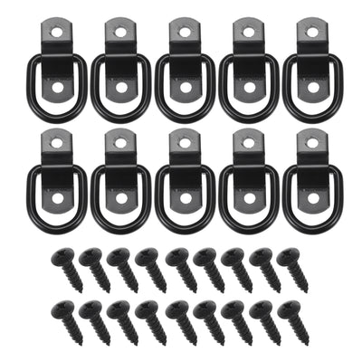 Harfington Automotive D-Ring Tie Down Strap Rings 1/4" Multi-Purpose | Anchors Hooks Black with Screws 10 Pcs