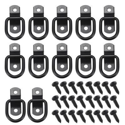 Harfington Automotive D-Ring Tie Down Strap Rings 1/4" Multi-Purpose | Anchors Hooks Black with Screws 12 Pcs