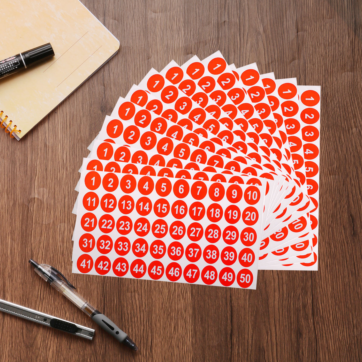 uxcell Uxcell 15 Sheets Round Number Stickers, 1-50 Consecutive Number Labels, Red(1" Each)