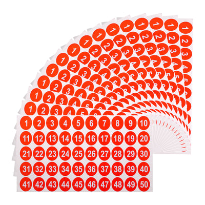 Harfington Uxcell 15 Blätter Runde Nummer Aufkleber 1-50 PVC Fortlaufende Nummer Etiketten Selbstklebende Nummer Aufkleber für Büro Klassenzimmer Box Lagerung Red(1" Jede)