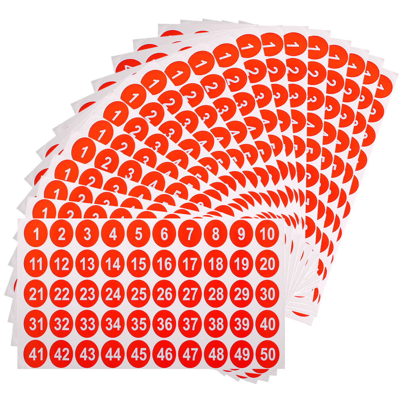 uxcell Uxcell 20 Sheets Round Number Stickers, 1-50 Consecutive Number Labels, Red(1" Each)