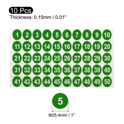 Harfington Uxcell 10 Sheets Round Number Stickers, 1-50 Consecutive Number Labels, Green(1" Each)