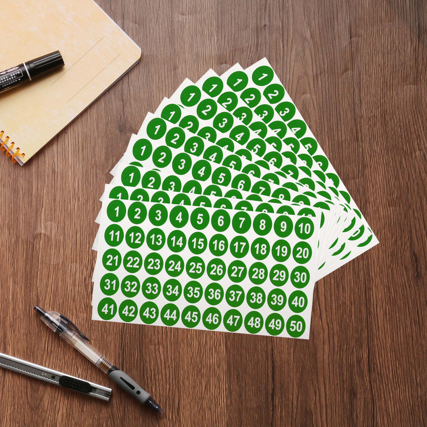 uxcell Uxcell 10 Sheets Round Number Stickers, 1-50 Consecutive Number Labels, Green(1" Each)