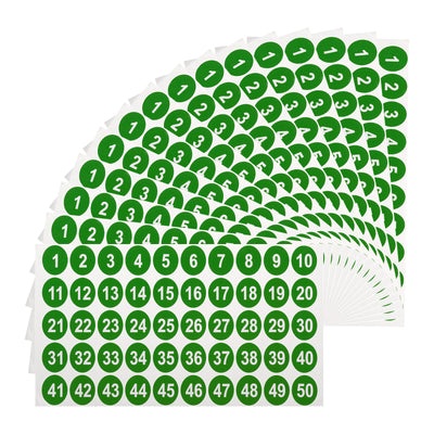 Harfington Uxcell 15 Sheets Round Number Stickers, 1-50 Consecutive Number Labels, Green(1" Each)