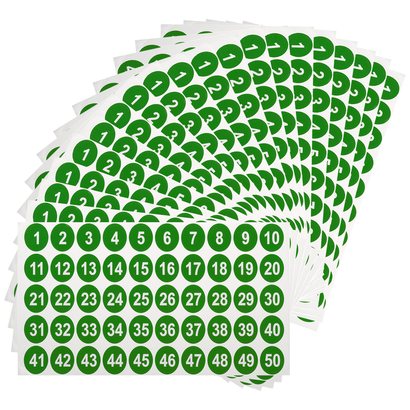 uxcell Uxcell 20 Sheets Round Number Stickers, 1-50 Consecutive Number Labels, Green(1" Each)