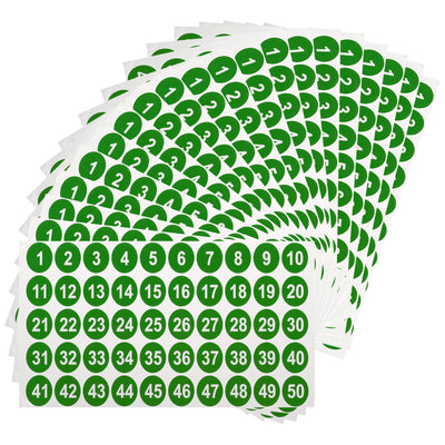 Harfington Uxcell 20 Sheets Round Number Stickers, 1-50 Consecutive Number Labels, Green(1" Each)