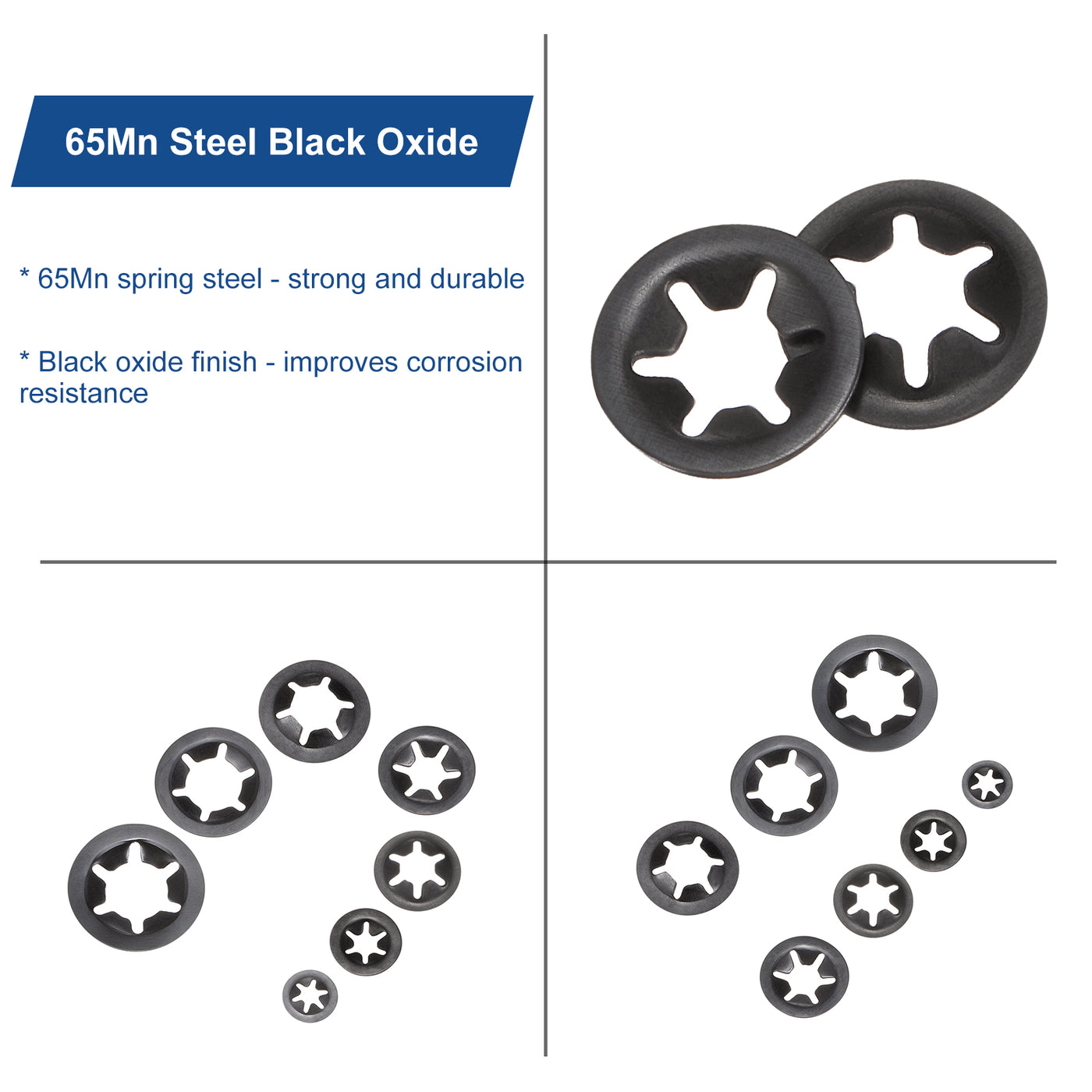 uxcell Uxcell 120pcs Internal Tooth Star Lock Washers M5 65Mn Steel Starlock Push Nuts