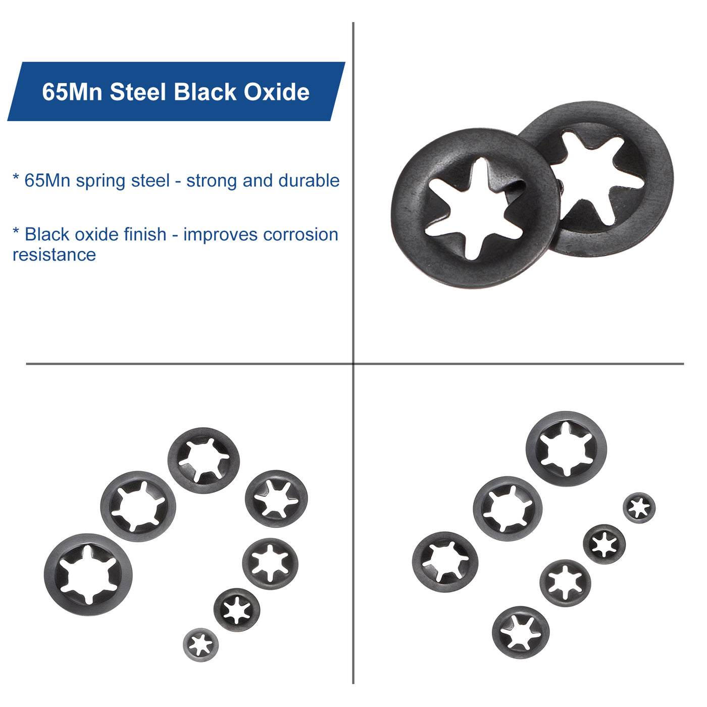 uxcell Uxcell 200pcs Internal Tooth Star Lock Washers M3 65Mn Steel Starlock Push Nuts