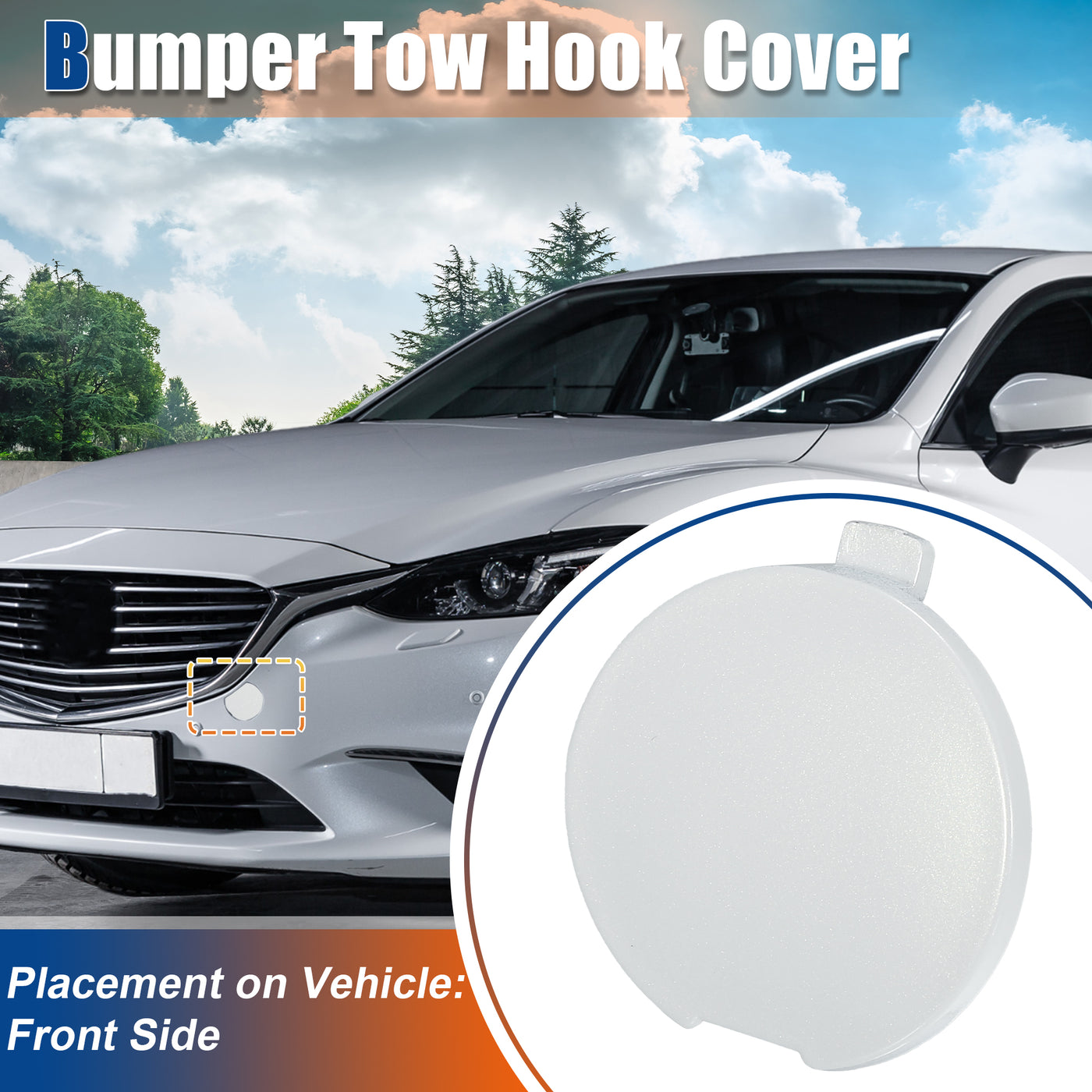 ACROPIX Front Car Bumper Tow Hook Cover Tow Cover Cap White Fit for Mazda 6 2014-2016 No.GHP950A11A - Pack of 1