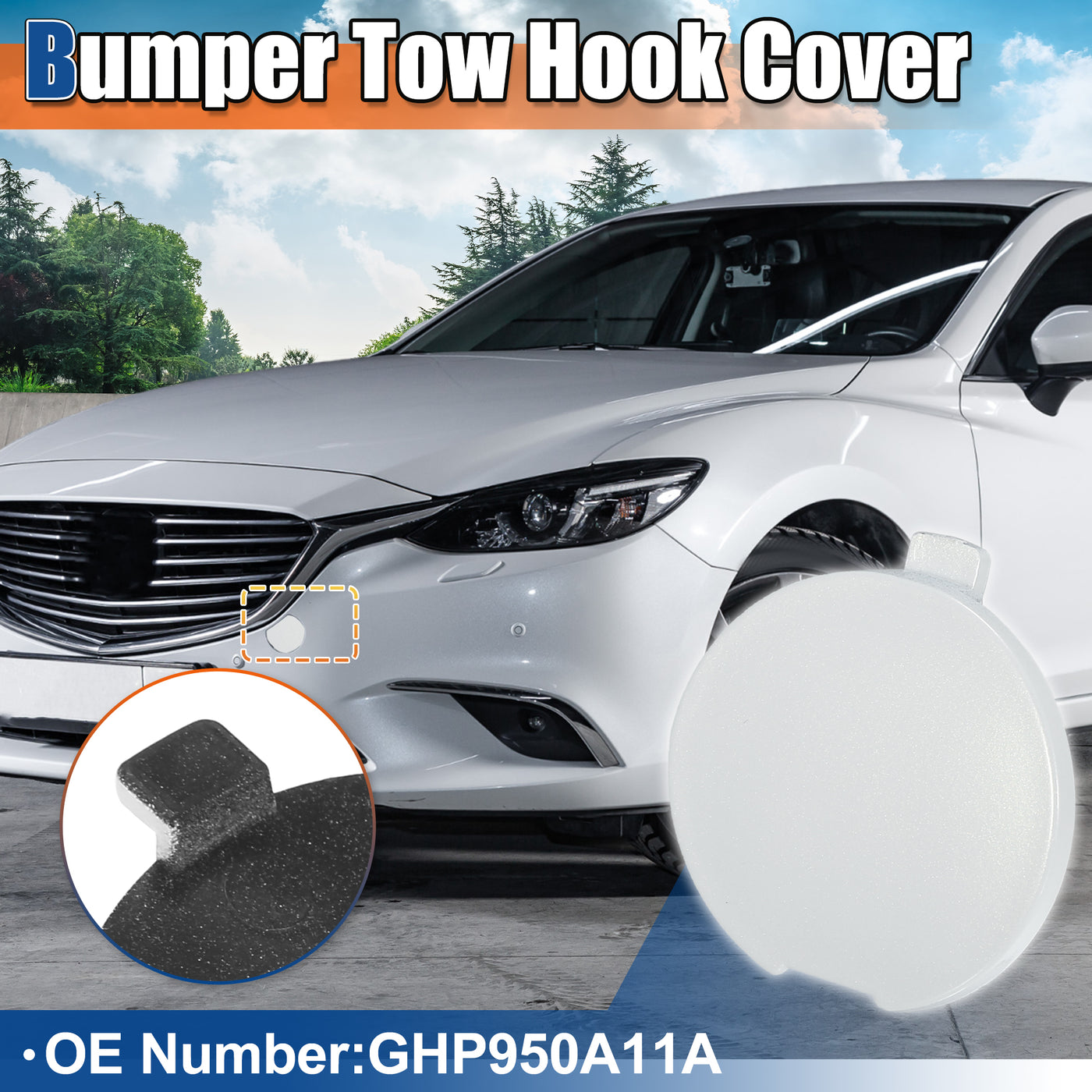 ACROPIX Front Car Bumper Tow Hook Cover Tow Cover Cap White Fit for Mazda 6 2014-2016 No.GHP950A11A - Pack of 1