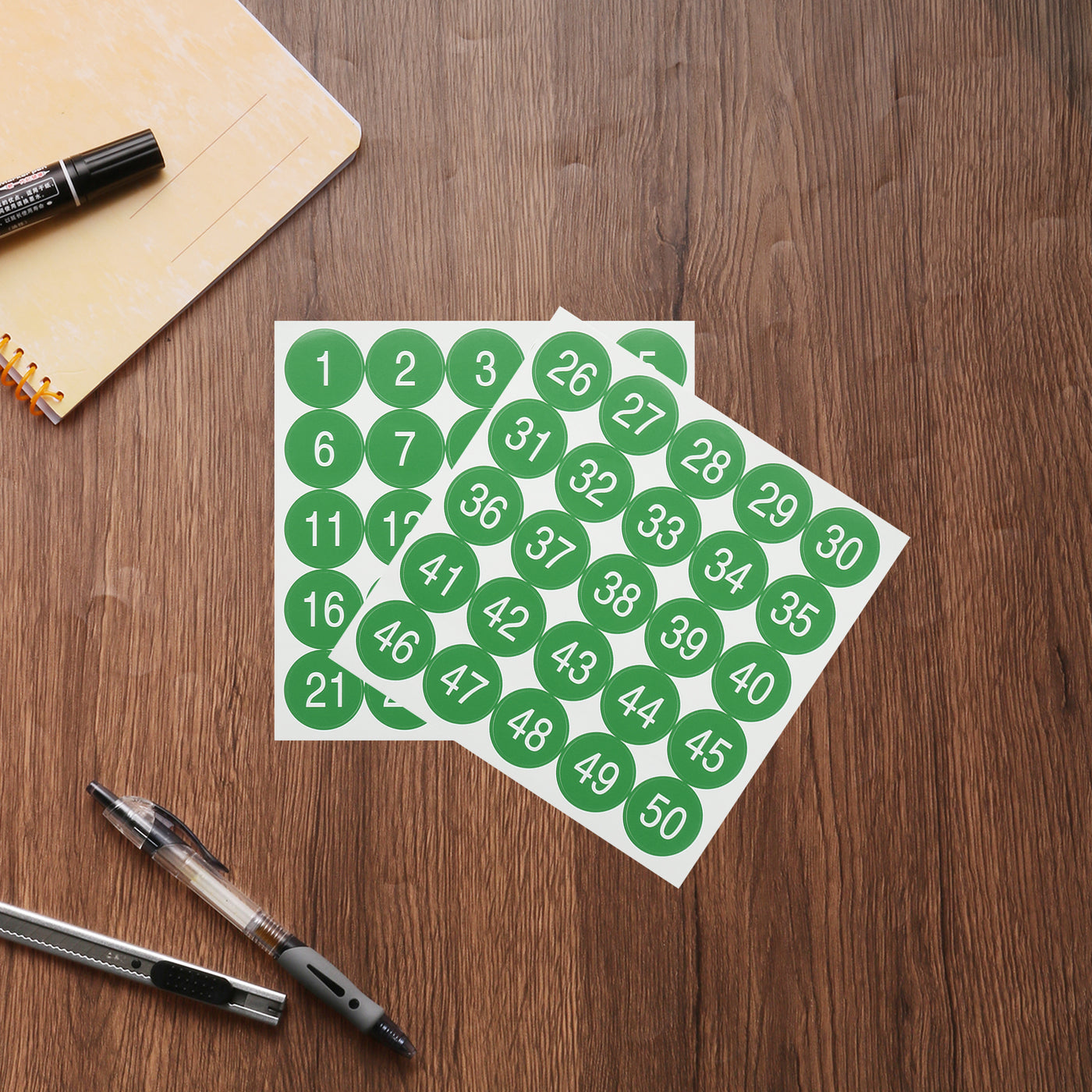 uxcell Uxcell 10 Sheets Round Number Stickers, 1-50 Consecutive Number Label, Green(1.5" Each)