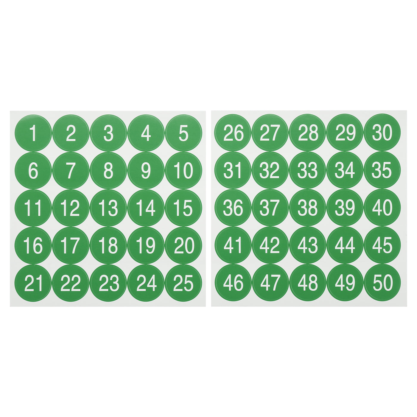 uxcell Uxcell 10 Sheets Round Number Stickers, 1-50 Consecutive Number Label, Green(1.5" Each)