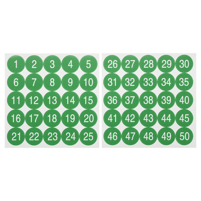 Harfington Uxcell 10 Sheets Round Number Stickers, 1-50 Consecutive Number Label, Green(1.5" Each)