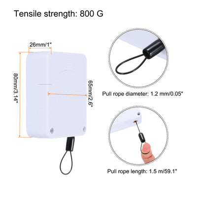 Harfington Punch Free Automatic Sensor Door Closer 0.05x59.1" Cable Lock 800g 2Set White