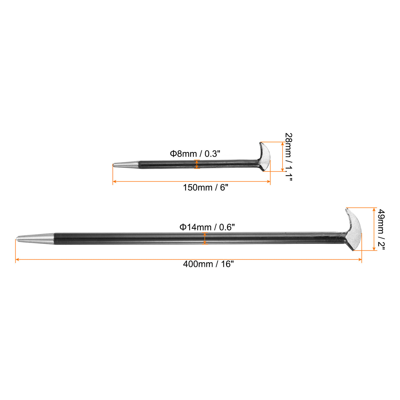 Harfington Rolling Head Pry Bar 6" 16" Length Carbon Steel Lady-foot Bar Heel Pry Bars