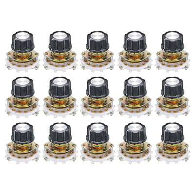 Harfington 1P11T Rotary Switch Knurled Shaft 1 Pole 11 Position Band Selector 1 Deck for TV Radio Home Machine 15 Pcs