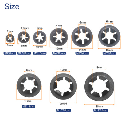 Harfington Uxcell 360pcs Internal Tooth Lock Washers Set M2 M2.5 M3 M4 M5 M6 M8 M10 M12,65Mn Steel