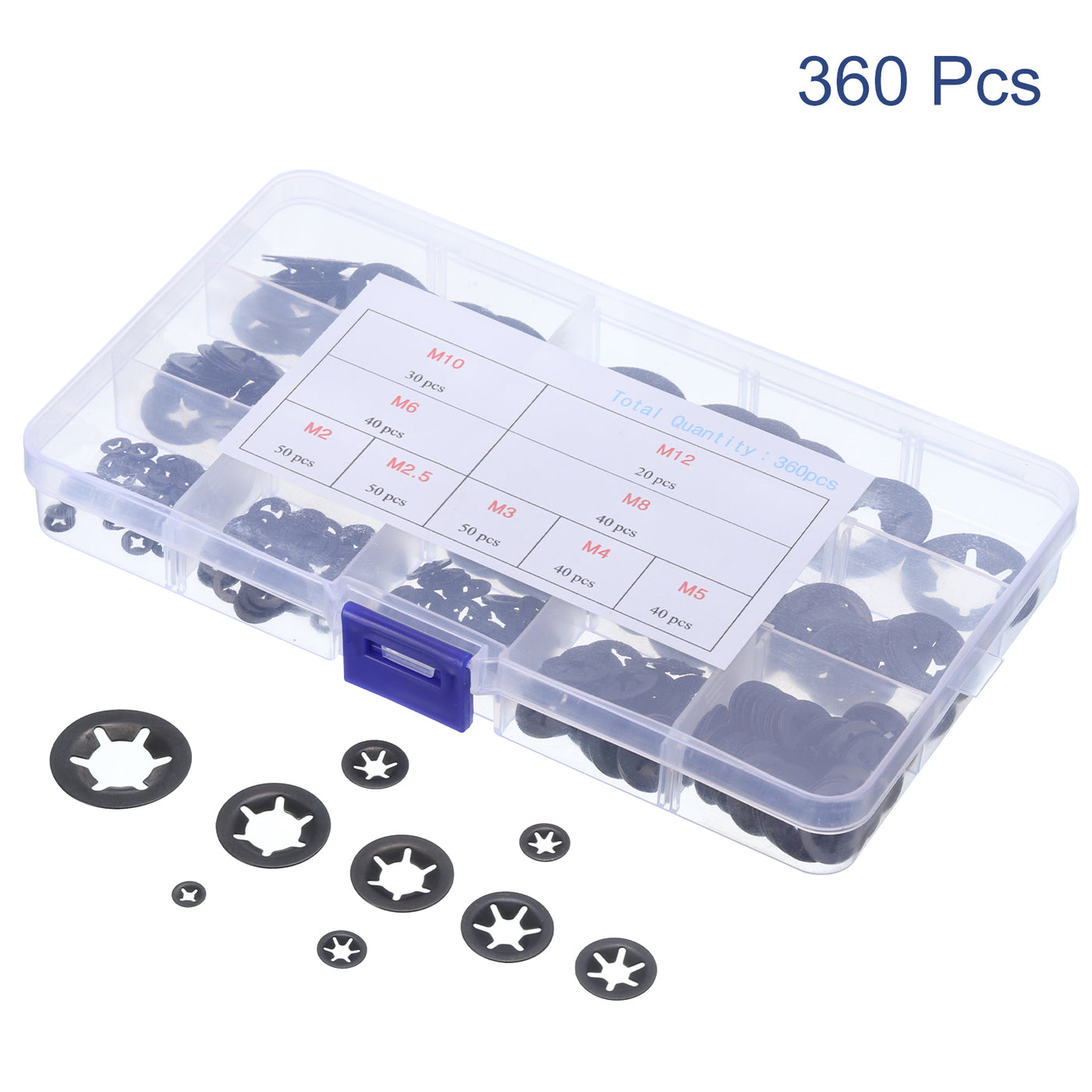 uxcell Uxcell 360pcs Internal Tooth Lock Washers Set M2 M2.5 M3 M4 M5 M6 M8 M10 M12,65Mn Steel