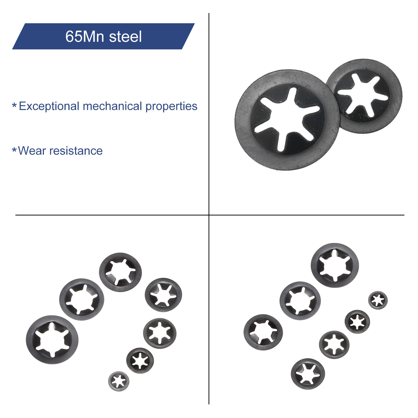 uxcell Uxcell 360pcs Internal Tooth Lock Washers Set M2 M2.5 M3 M4 M5 M6 M8 M10 M12,65Mn Steel