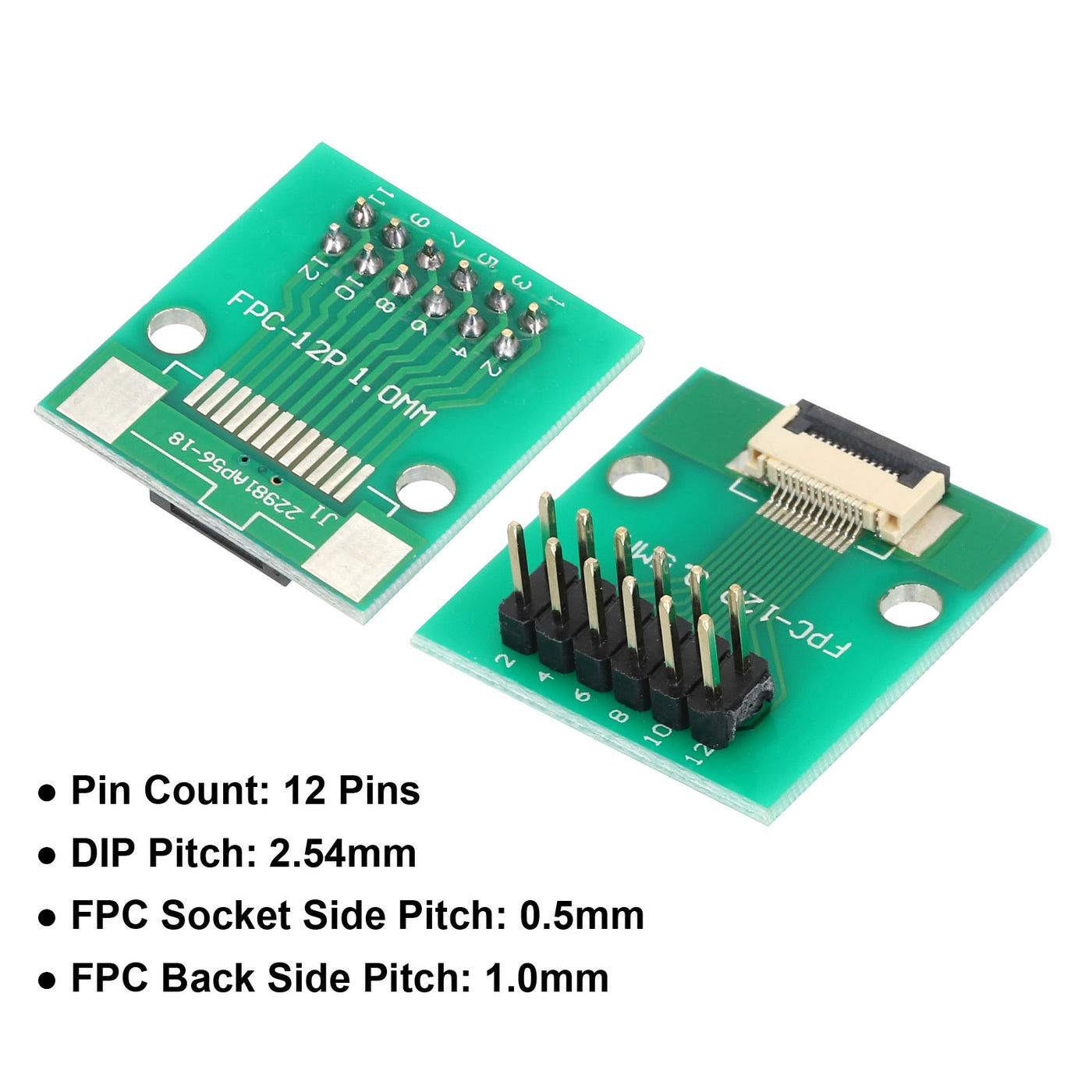 Harfington 2pcs FFC FPC Connector Board 12 Pin Double Row Male Pin Header Strip Adapter