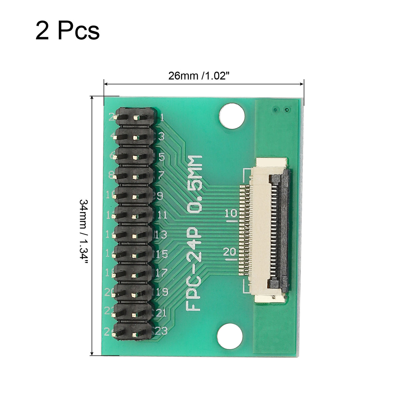 Harfington 2pcs FFC FPC Connector Board 24 Pin Double Row Male Pin Header Strip Adapter