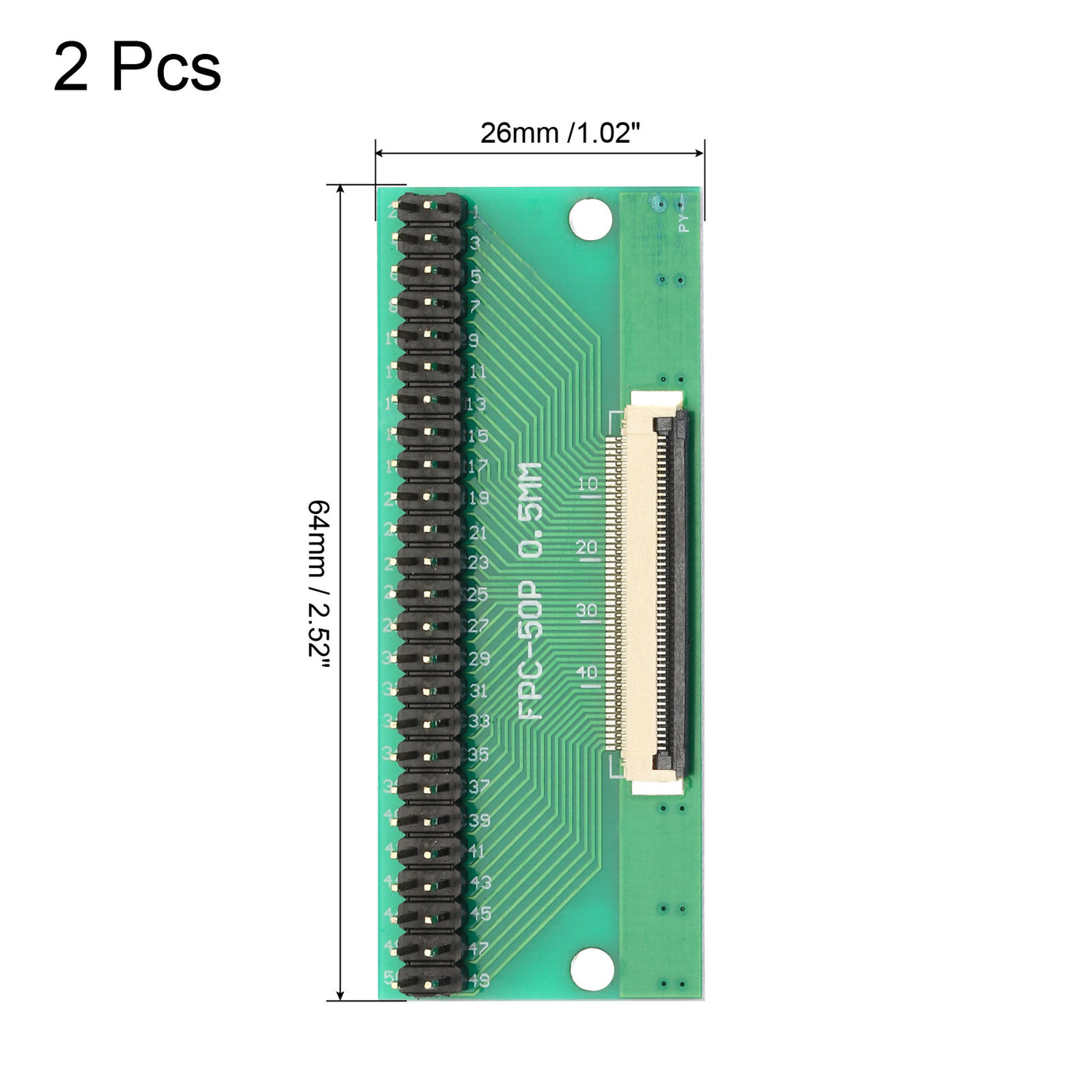 Harfington 2pcs FFC FPC Connector Board 50 Pin Double Row Male Pin Header Strip Adapter