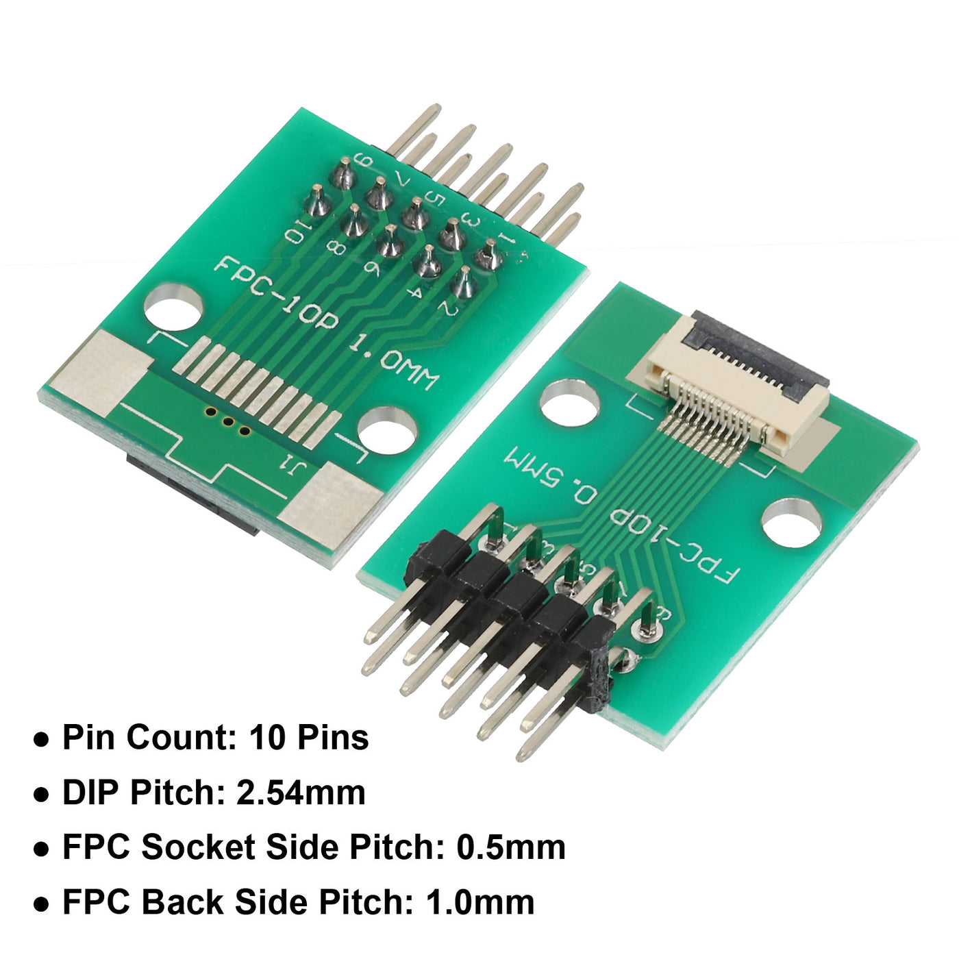 Harfington 2pcs FFC FPC Connector Board 10 Pin Double Row Right Angle Pin Header Adapter