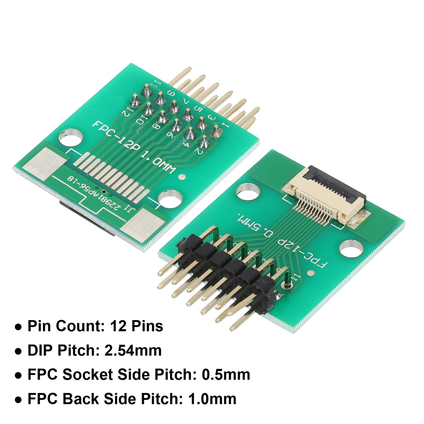 Harfington 2pcs FFC FPC Connector Board 12 Pin Double Row Right Angle Pin Header Adapter