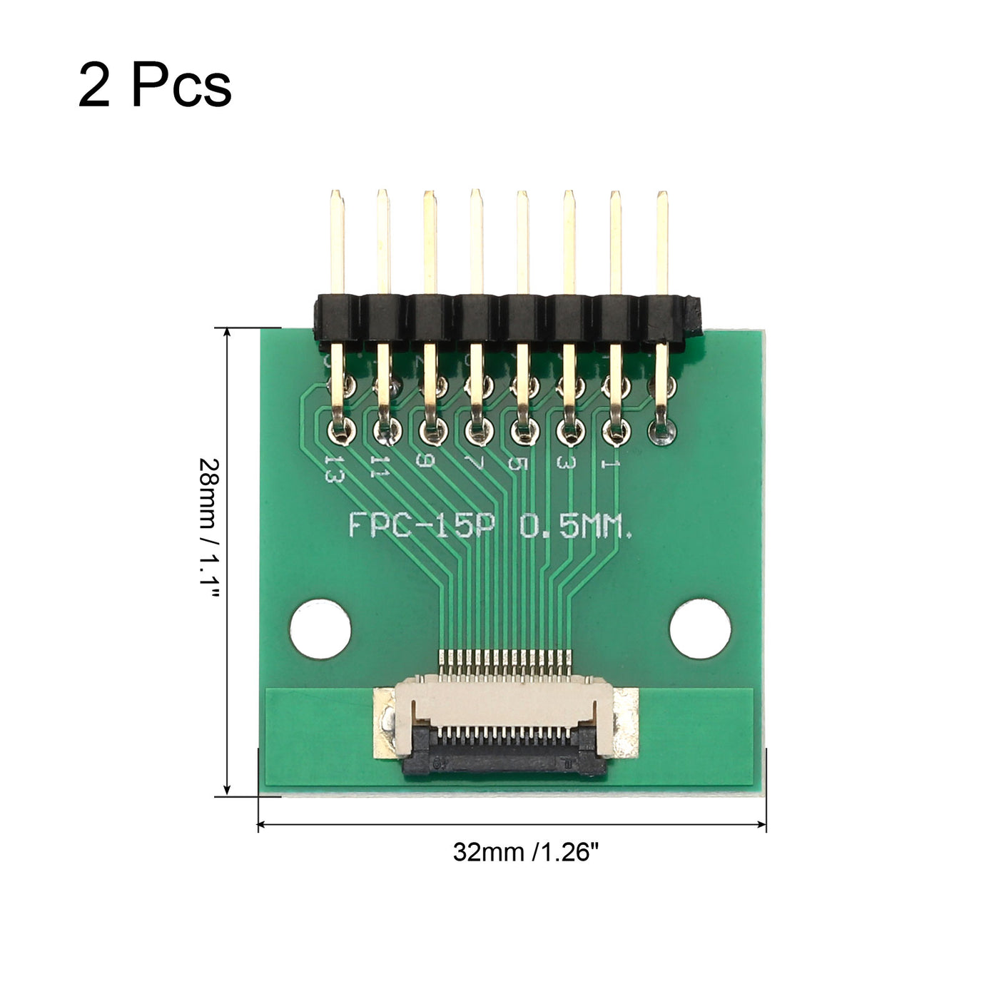 Harfington 2pcs FFC FPC Connector Board 15 Pin Double Row Right Angle Pin Header Adapter