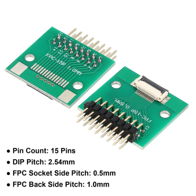 Harfington 2pcs FFC FPC Connector Board 15 Pin Double Row Right Angle Pin Header Adapter