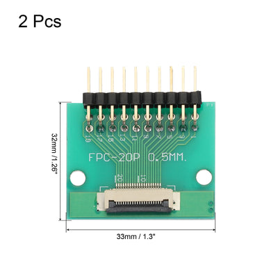 Harfington 2 Stück FFC FPC Connector Board 20 Pin 0,5 mm Buchse auf 2,54 mm Doppelreihiger rechtwinkliger Stiftleistenadapter, PCB-Konverterplatine für DVD TV/Digitalkameras/Laptops